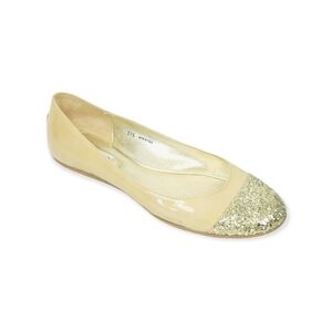 Jimmy Choo Cream/Gold Patent Leather and Glitter Toe Whirl Ballet Flat sz 39.5